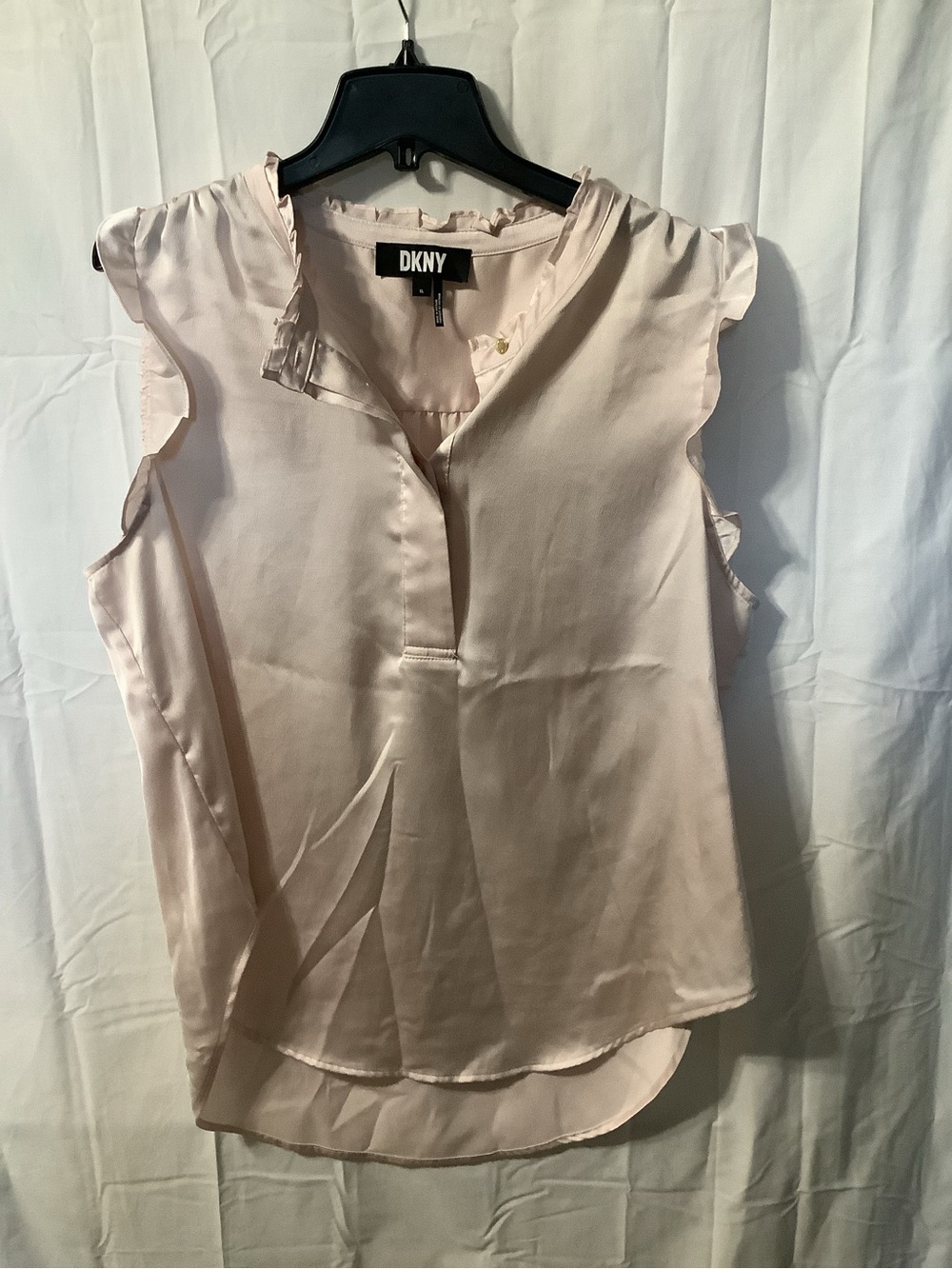 DKNY Blush Pink Ruffle Trim Sleeveless Satin Camisole XL